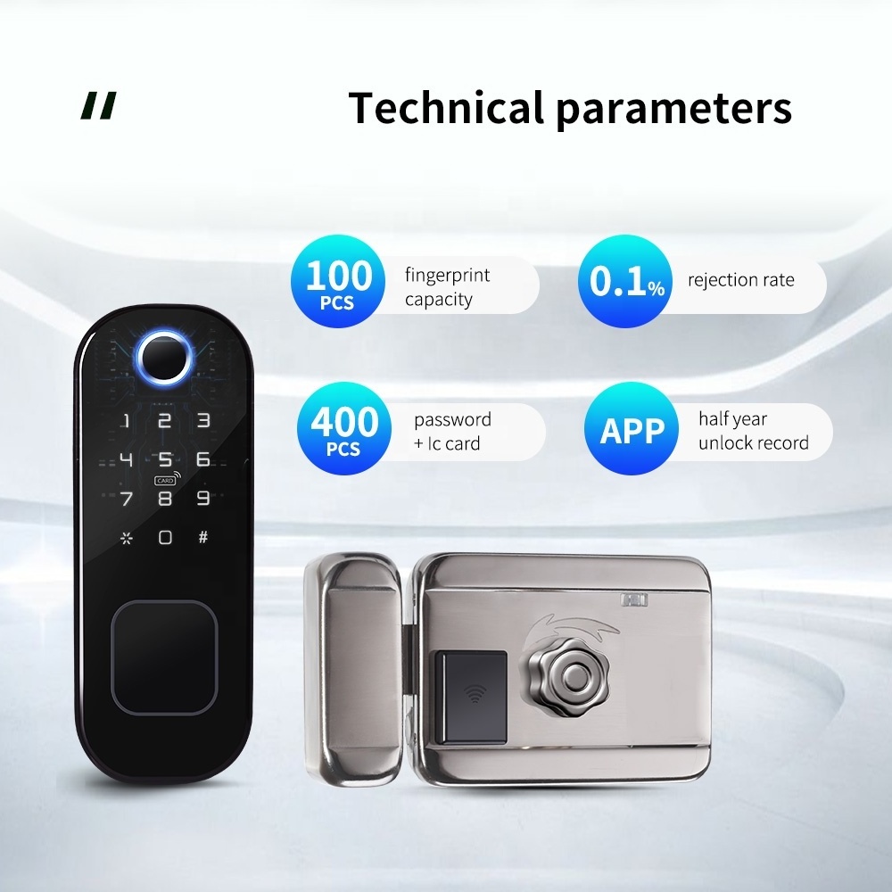 Eseye IP65 Waterproof Intelligent Electronic Digital Fingerprint Security Gate Wifi Tuya Electric Rim Lock