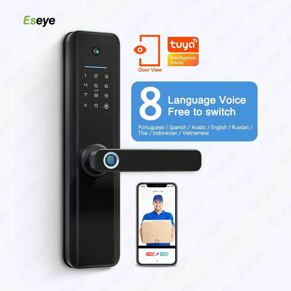 Eseye OEM Smart Home Voice Graffiti Wifi Digital Fingerprint Cerradura Inteligente Smart Camera Door Lock