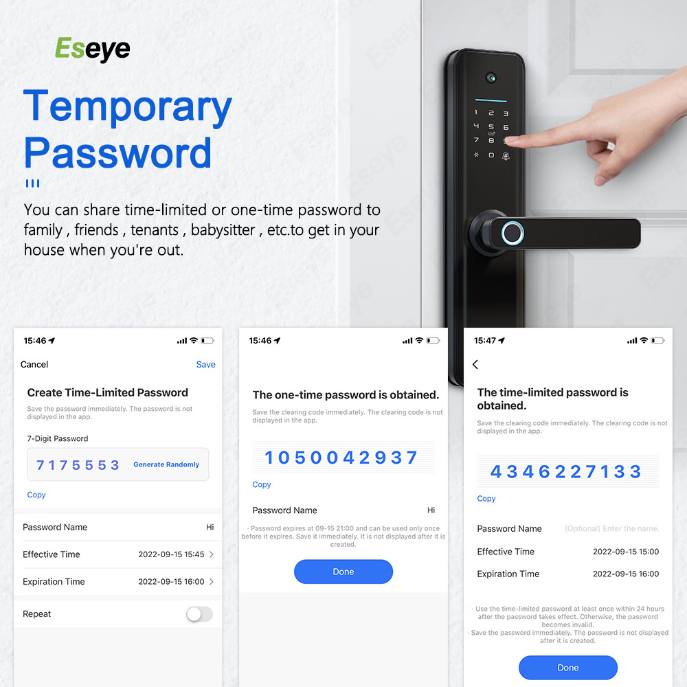 Eseye OEM Smart Home Voice Graffiti Wifi Digital Fingerprint Cerradura Inteligente Smart Camera Door Lock