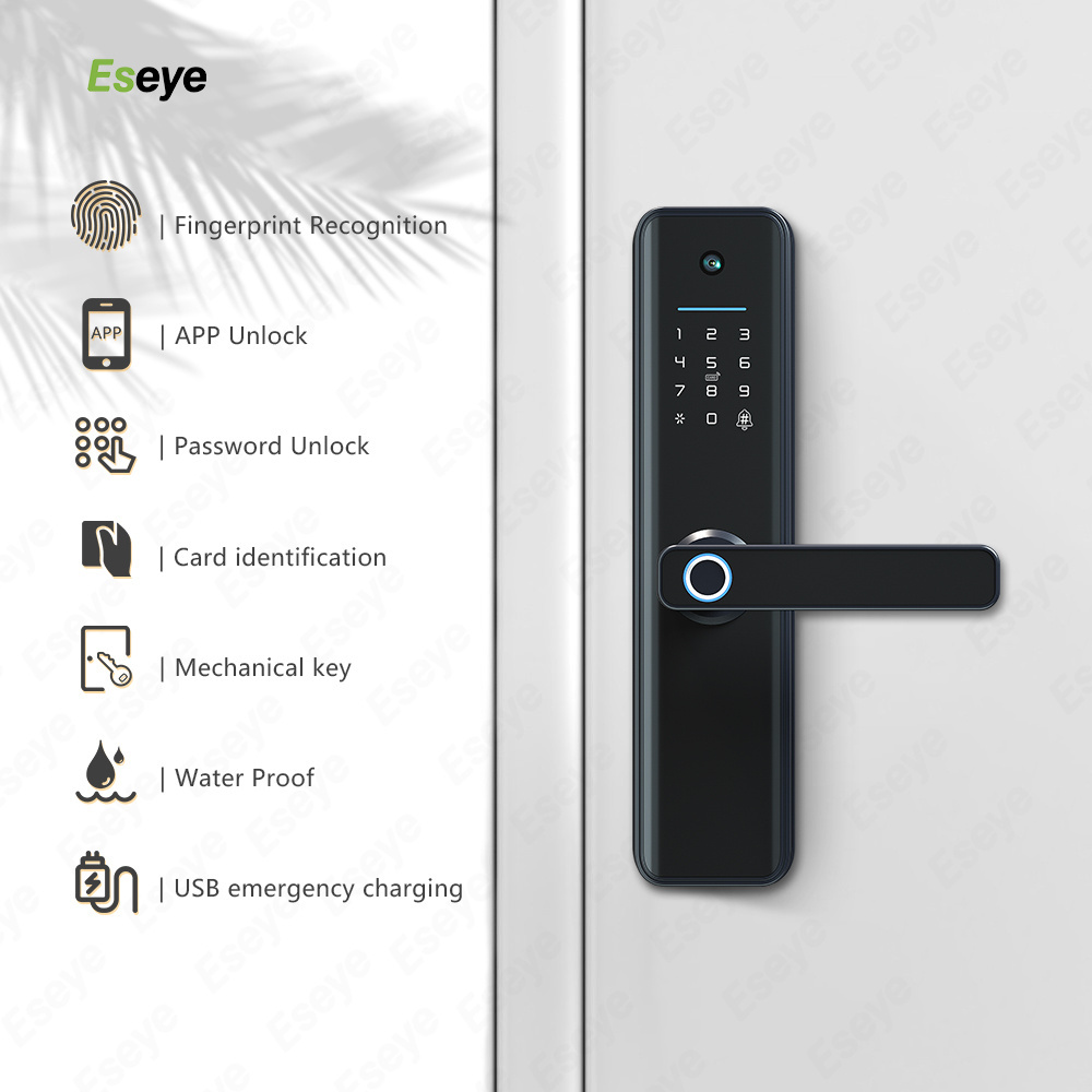 Eseye OEM Smart Home Voice Graffiti Wifi Digital Fingerprint Cerradura Inteligente Smart Camera Door Lock