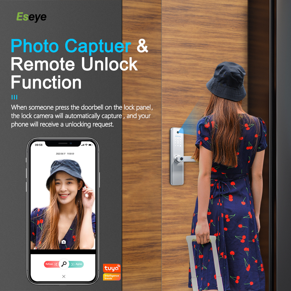 Eseye Automatic Intelligent Wireless Digital Code Smart App Fingerprint Bige gate Camera Door Lock