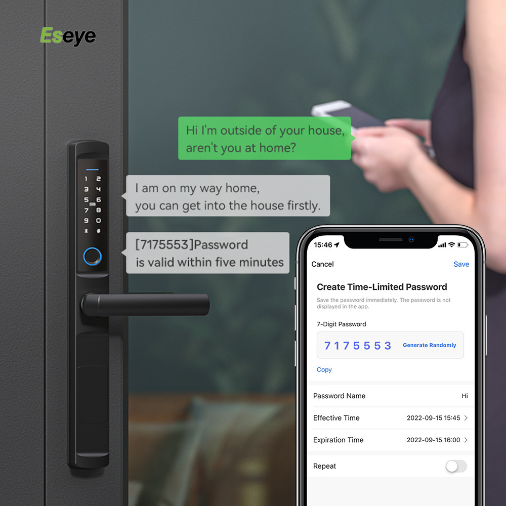 Eseye Keyless TTlock Electronic Intelligent Door Handle Lock Smart Fingerprint Sliding Door Lock