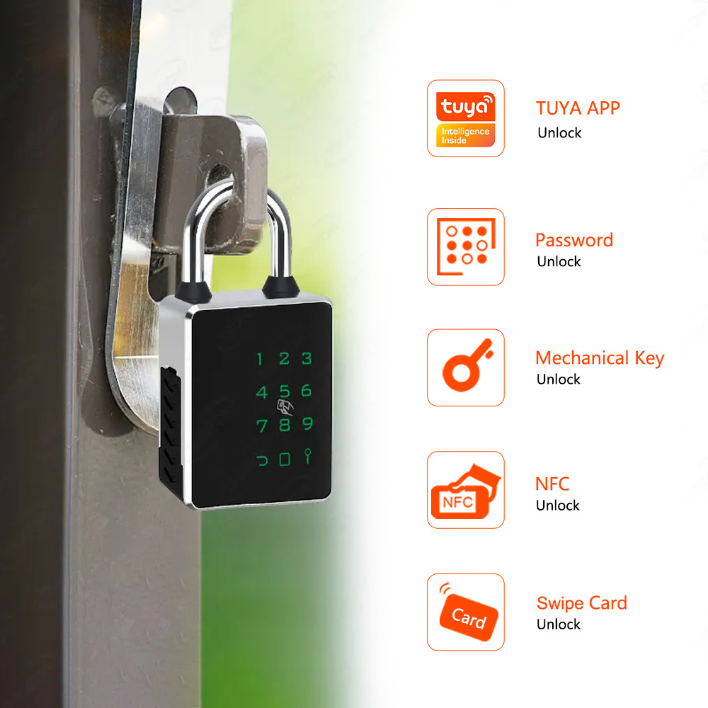 Eseye Tuya smart life IP65 Waterproof Smart Digital Alarm Fingerprint Pad lock/Smart Biometric Fingerprint Padlock