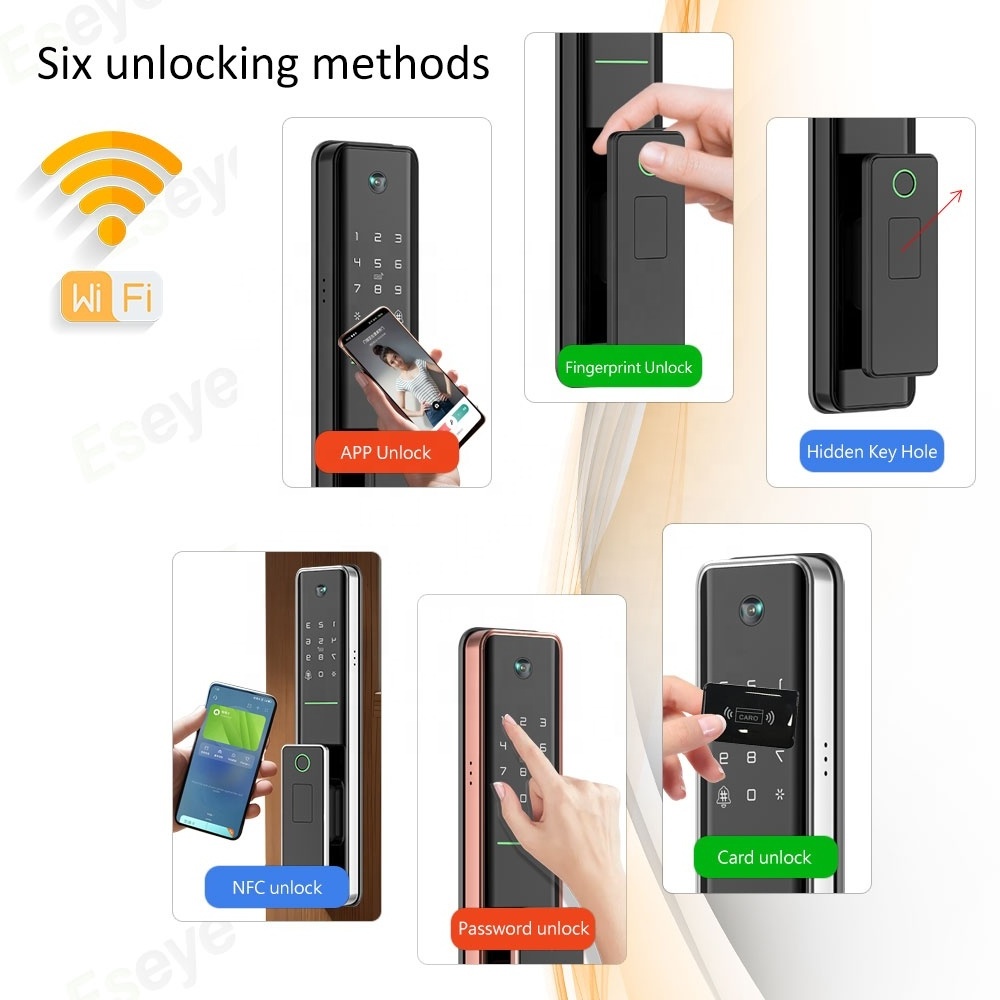 Eseye OEM/ODM Tuya App Remote Wifi Cerradura Inteligente NFC Automatic Smart Door Lock With Camera 6068 Electronic Mortise Code