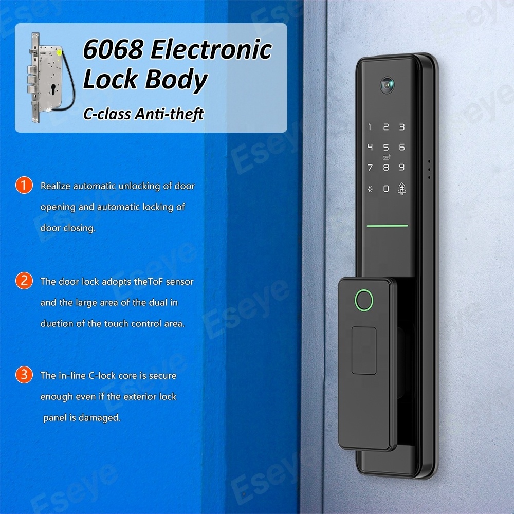 Eseye OEM/ODM Tuya App Remote Wifi Cerradura Inteligente NFC Automatic Smart Door Lock With Camera 6068 Electronic Mortise Code