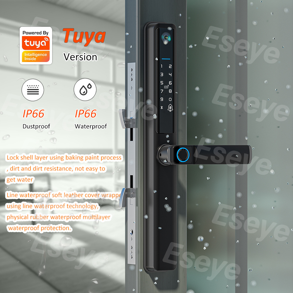 Eseye Smart Camera Fingerprint Rfid Card Password Aluminum Sliding Door Lock With Tuya TTLOCK APP Doorbell Bulit-in