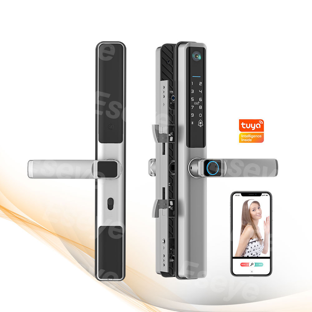 Eseye Smart Camera Fingerprint Rfid Card Password Aluminum Sliding Door Lock With Tuya TTLOCK APP Doorbell Bulit-in