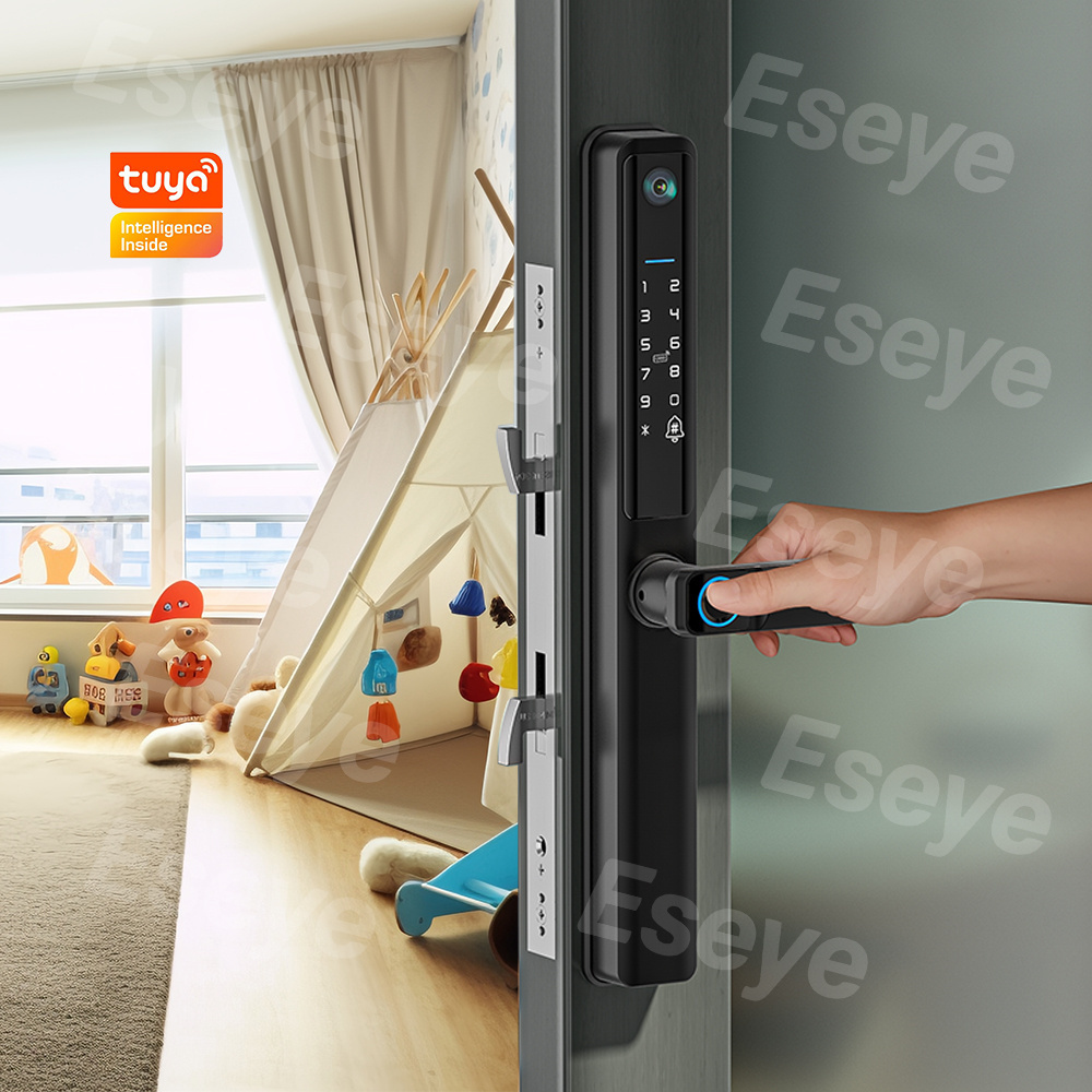 Eseye Smart Camera Fingerprint Rfid Card Password Aluminum Sliding Door Lock With Tuya TTLOCK APP Doorbell Bulit-in