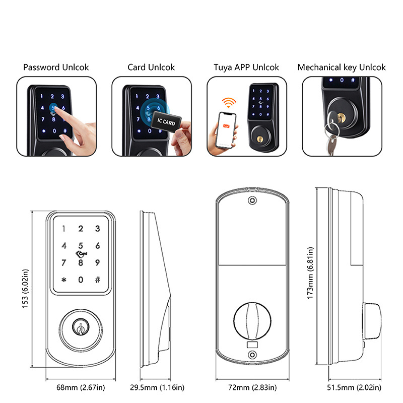 Tuya WIFI Digital Automatic Smart Biometric Fingerprint Deadbolt Electric Bolt Door Lock