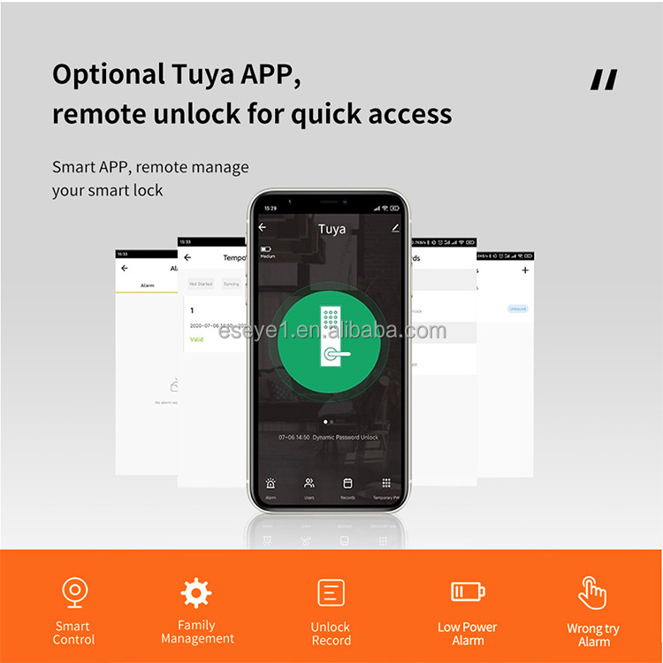 Eseye Smart Home Waterproof Smart Electric Rim Lock with Tuya APP Control WIFI Outdoor Gate Door Fingerprint Smart Lock