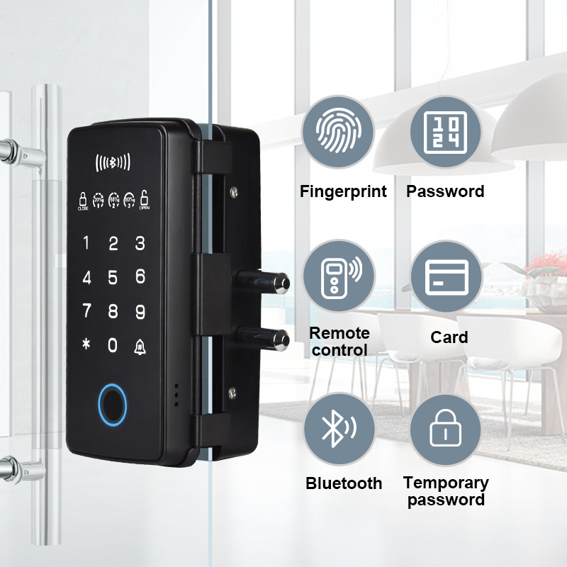 Automatic Biometric Fingerprint Frameless Sliding Electric Smart Glass Door Lock