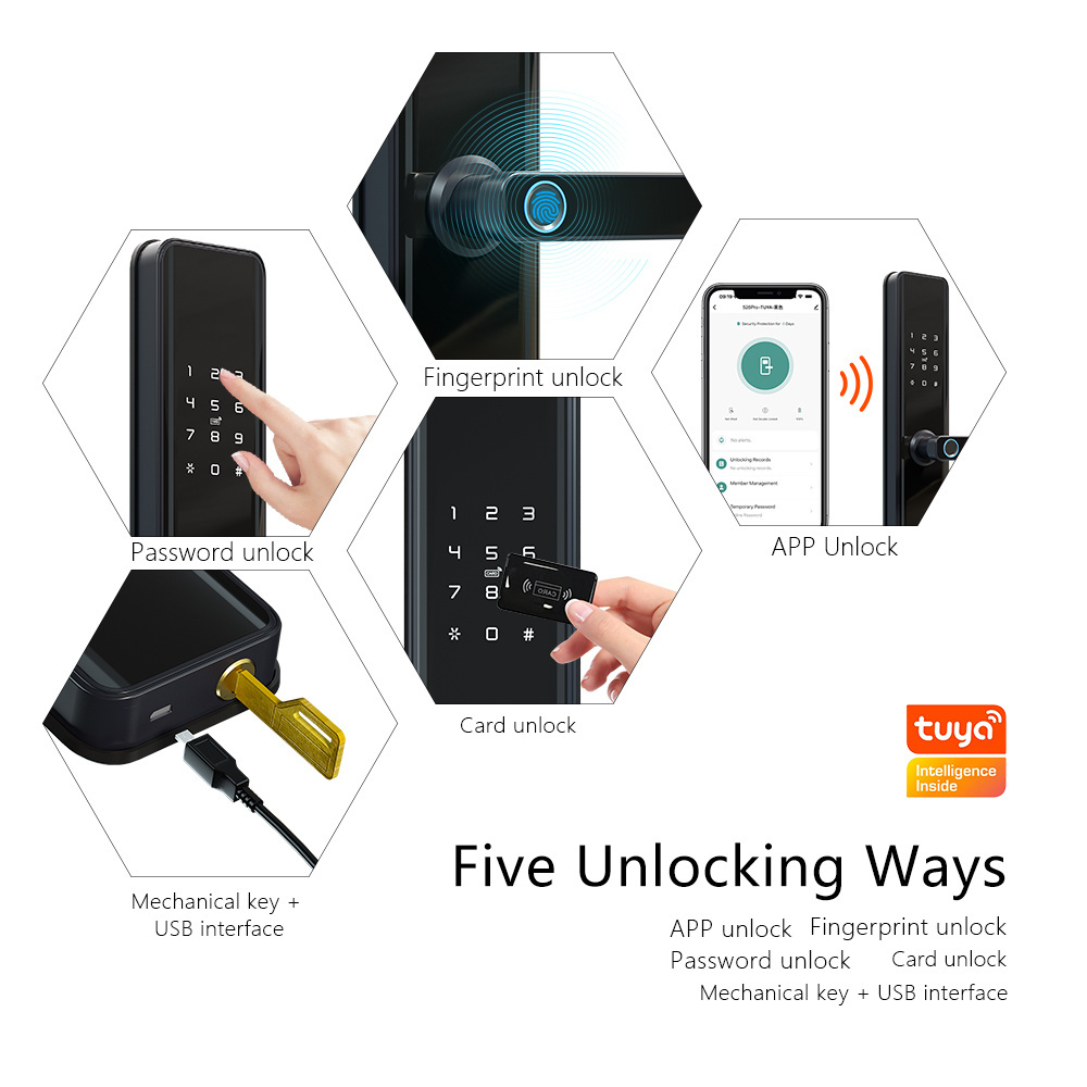 Waterproof TTlock WiFi App Smart Door Lock Biometric lock fingerprint door handle Digital Keyless lock with Tuya app