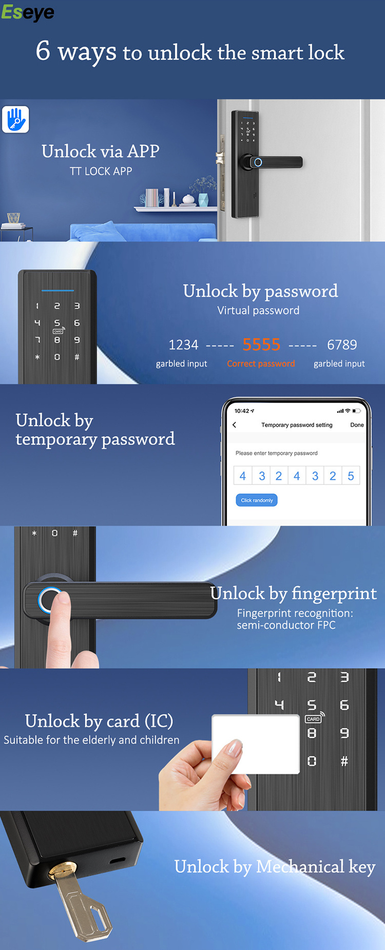 Eseye OEM Smart Home Tuya TTlock APP WiFi Control Smart Digital Door Lock with Doorbell Cerradura Inteligente Smart Door Lock