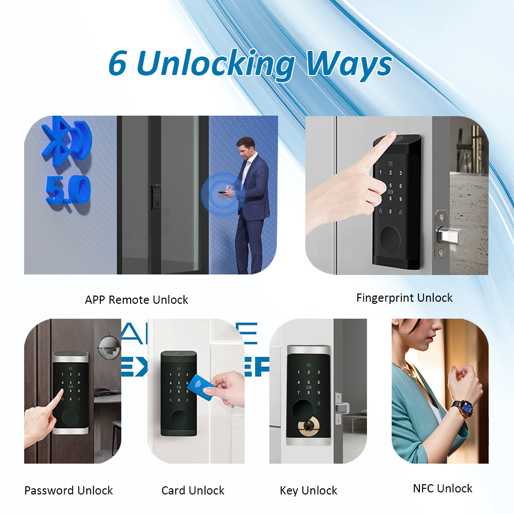 Eseye Automatic Deadbolt TTlock APP Card Keypad Smart Door Lock Tuya Hardware Fingerprint Biometric Lock WIFI  Home