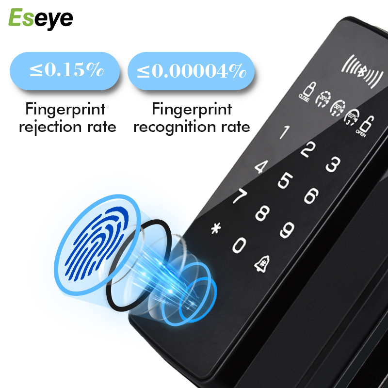 Automatic Biometric Fingerprint Frameless Sliding Electric Smart Glass Door Lock