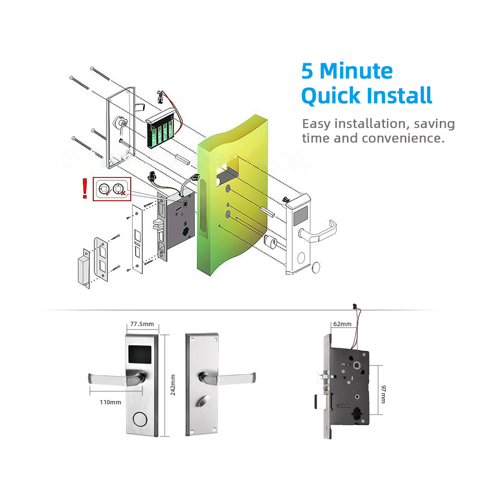 Intelligent Contactless Card Access Hotel Door Lock With Rfid Card Hotel Lock System