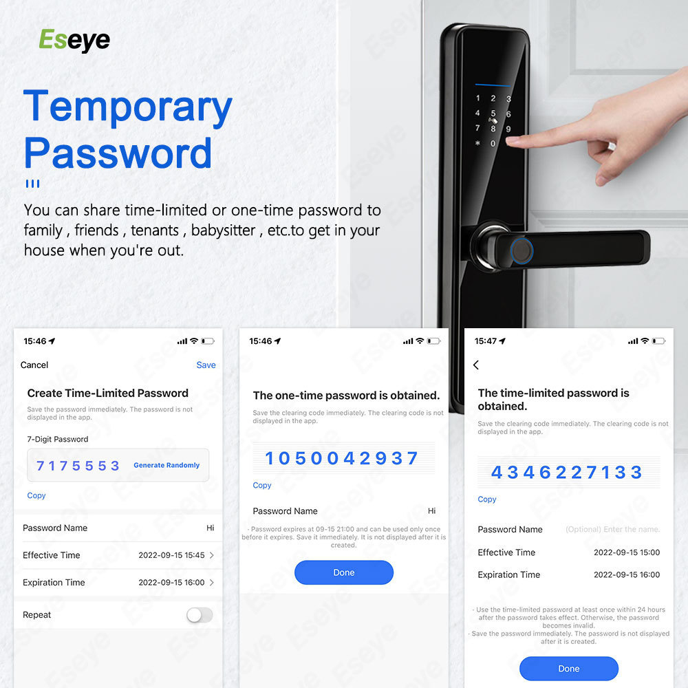 Eseye Cheap Keyless Intelligent Security Digital Password Fingerprint Smart Door Lock Mobile Tuya Biometric Locks