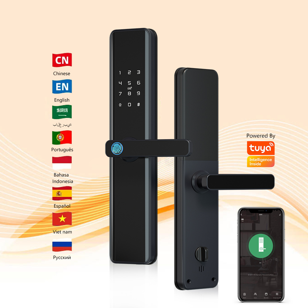 Waterproof TTlock WiFi App Smart Door Lock Biometric lock fingerprint door handle Digital Keyless lock with Tuya app