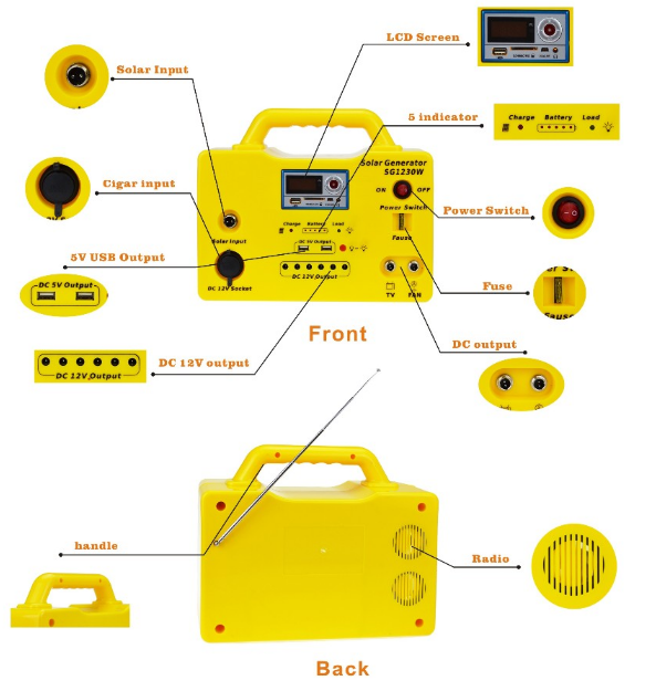 ESG Solar DC 6V 12V Charger Outdoor System Kit Rechargeable Home Mini With LED Solar Lighting System