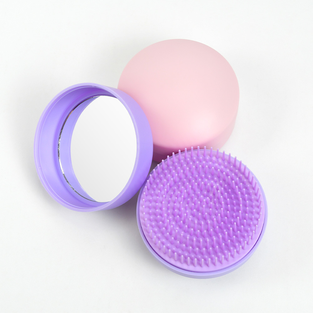 Multifunction Antifrog Scalp Massage Hair Brush with Mirror Waterproof Resin Detangling Massage Comb Pocket Round Hair Brush