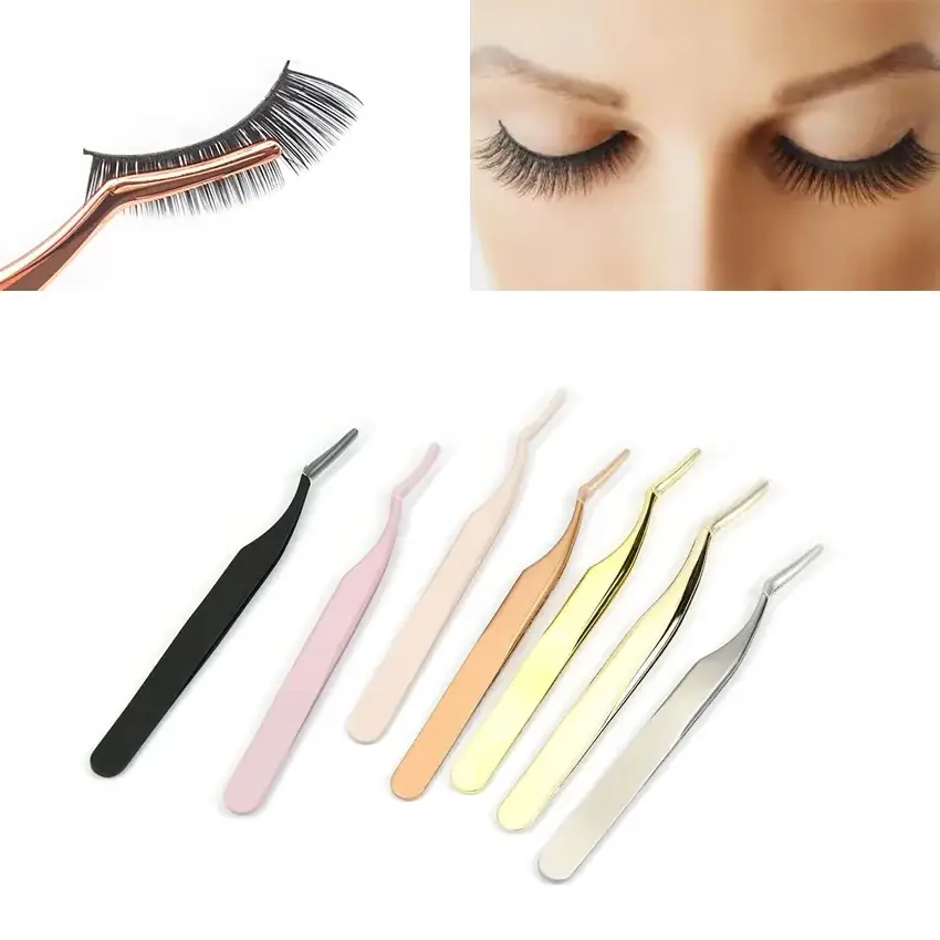 1pcs False Eyelash Stainless Steel Tweezers Anti-Static Lash Extension Supplies Multi Color Eyelash Applicator Clamp