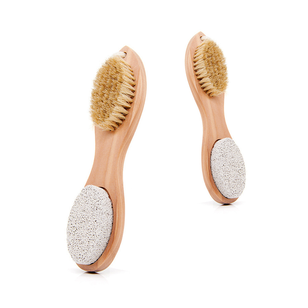 Natural Bamboo Handle Exfoliating Feet Dead Skin Stone 4 In 1 Foot Brush Multi Function Feet Scrubber