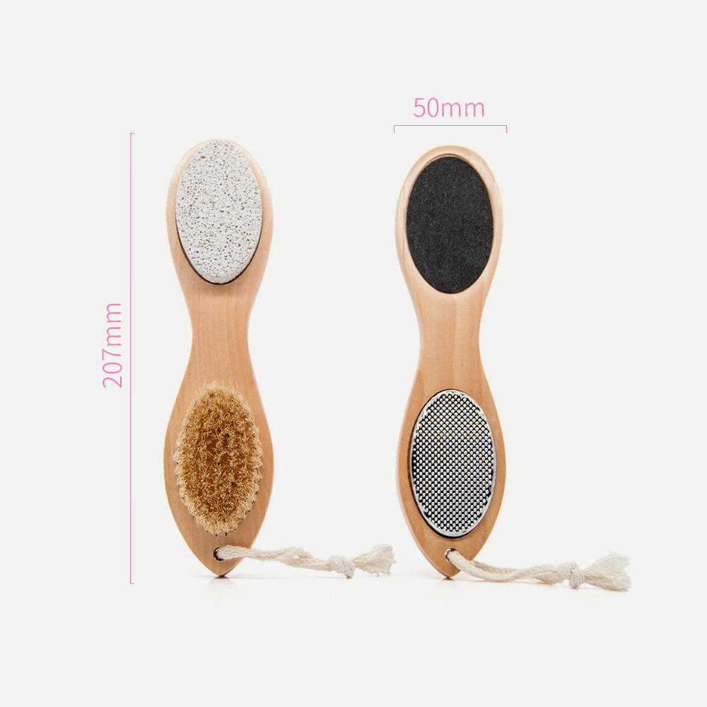 Natural Bamboo Handle Exfoliating Feet Dead Skin Stone 4 In 1 Foot Brush Multi Function Feet Scrubber