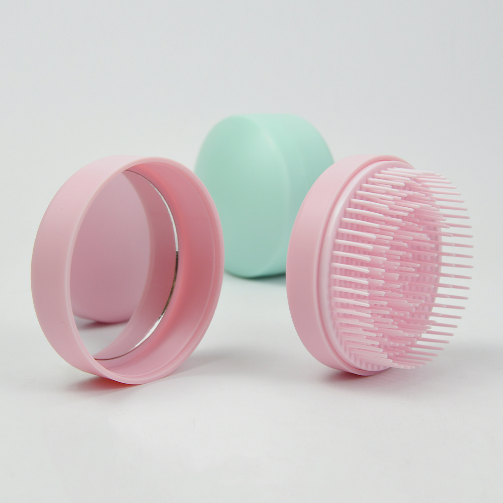 Multifunction Antifrog Scalp Massage Hair Brush with Mirror Waterproof Resin Detangling Massage Comb Pocket Round Hair Brush