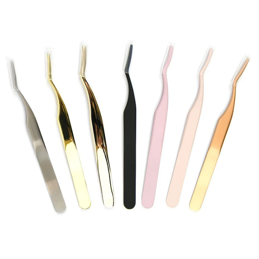 1pcs False Eyelash Stainless Steel Tweezers Anti-Static Lash Extension Supplies Multi Color Eyelash Applicator Clamp