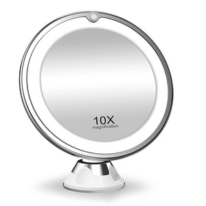 10X Magnifying Cosmetic Mirror with Lights 3 Color Lighting Intelligent Switch 360 Degree Rotation Powerful Suction Cup