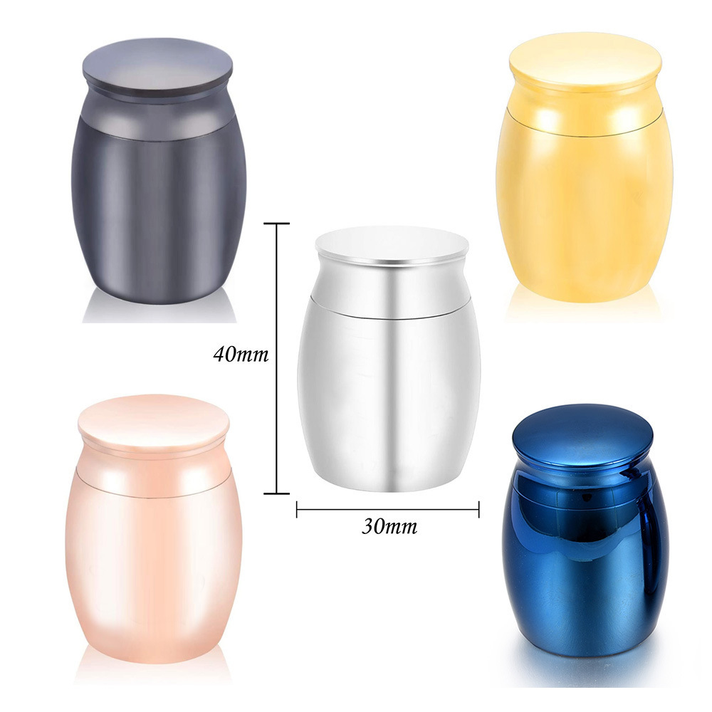 Engraved With Pattern Mini Cremation Urn Memorial Pet Ashes Aluminium Funeral Casket Cat Dog Keepsake Urns for Pets 30*40mm