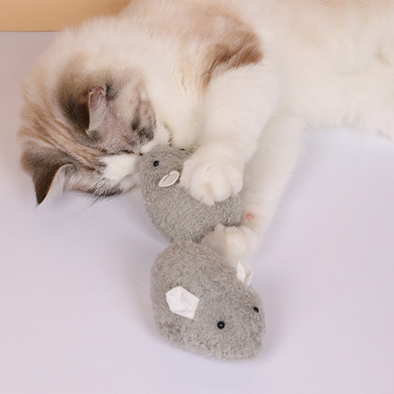 Soft Safe Interactive Animal Sound Squeaky Small Cat Plush Toys Pet Mouse Plush Toys Cat Interactive Toy with Catnip