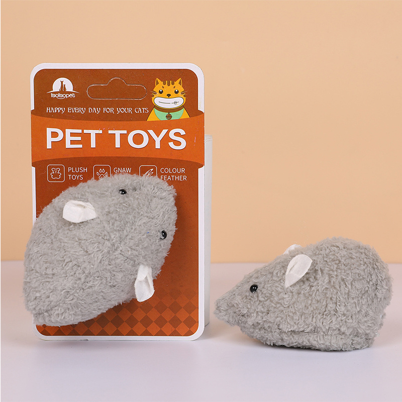 Soft Safe Interactive Animal Sound Squeaky Small Cat Plush Toys Pet Mouse Plush Toys Cat Interactive Toy with Catnip