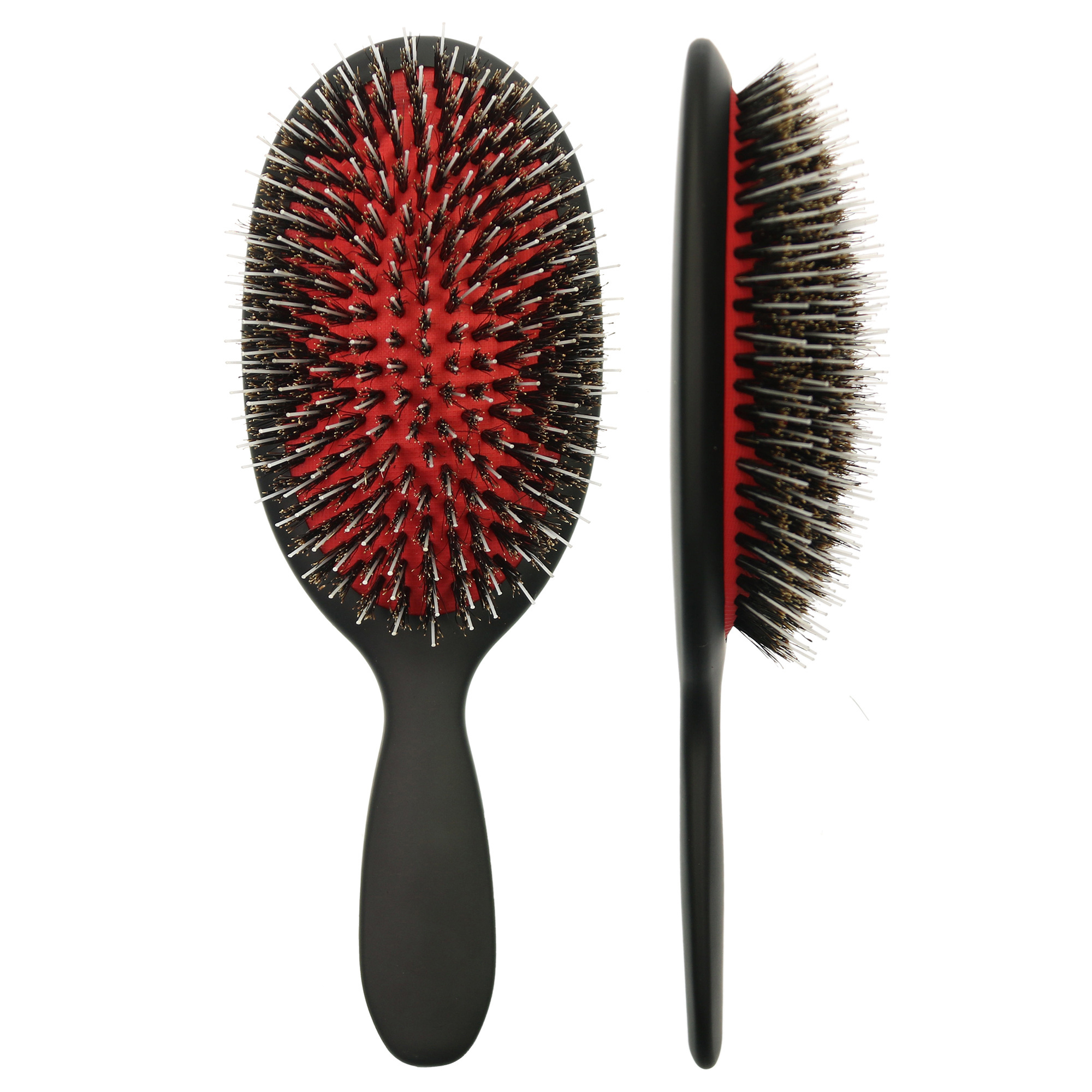 Black Oval Paddle Hair Brush Natural Boar Bristle Mix Nylon Extension Hair Brush for Wig Hair