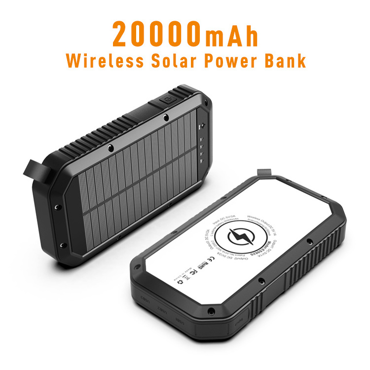 20000mah Waterproof Portable Solar Pawer Bank Powerbank 3 in 1 Wireless Charger Ce Rohs Usb Solar Power Bank