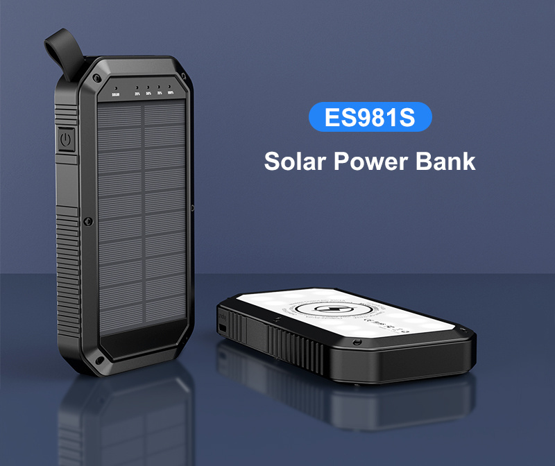 ES981s Factory Outlet 10000mah portable battery charger wireless mini mobile Solar power bank case