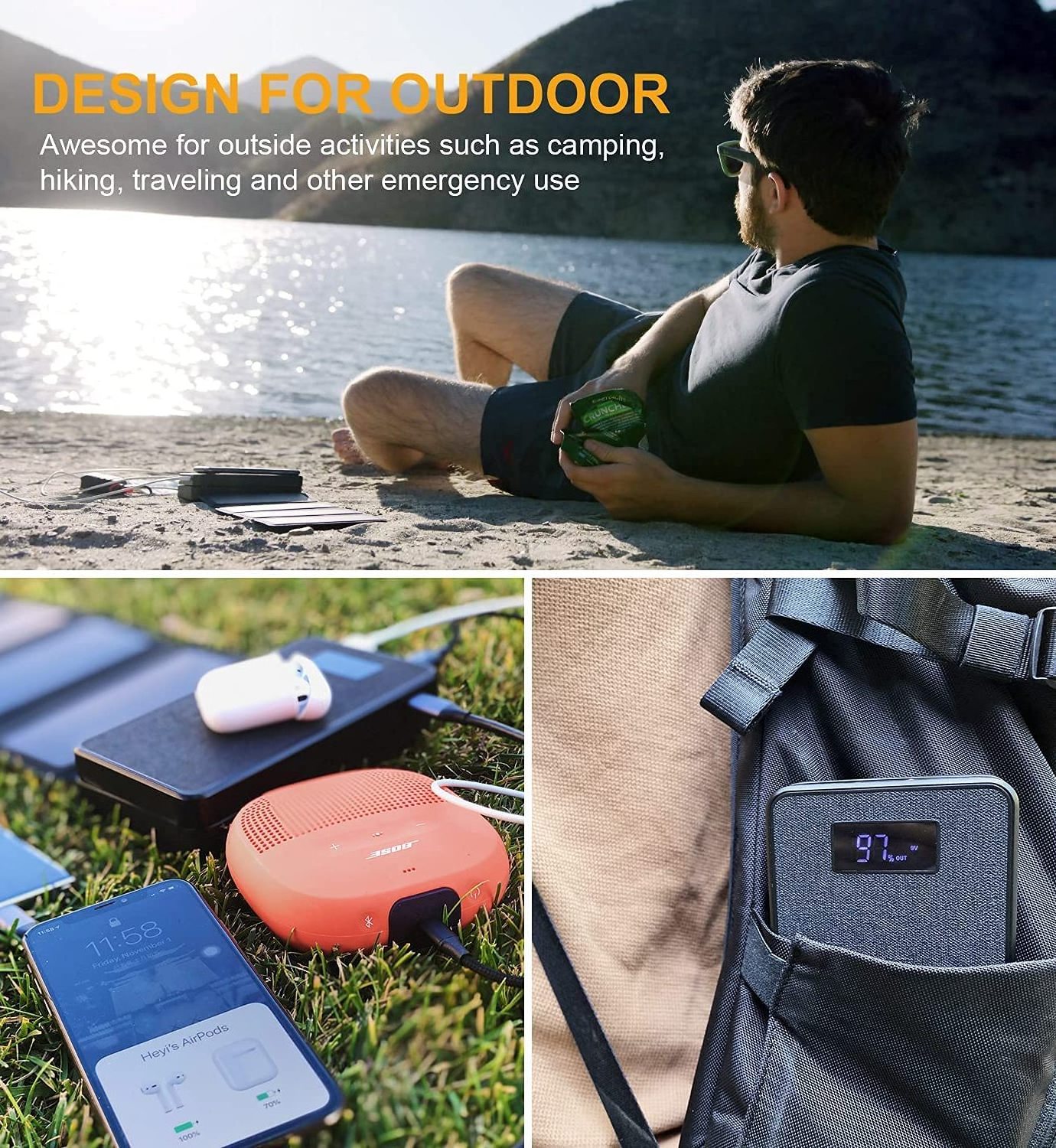 Wholesale portable 12v solar panel foldable camping wireless usb mobile phone laptop charger type c flexible power bank