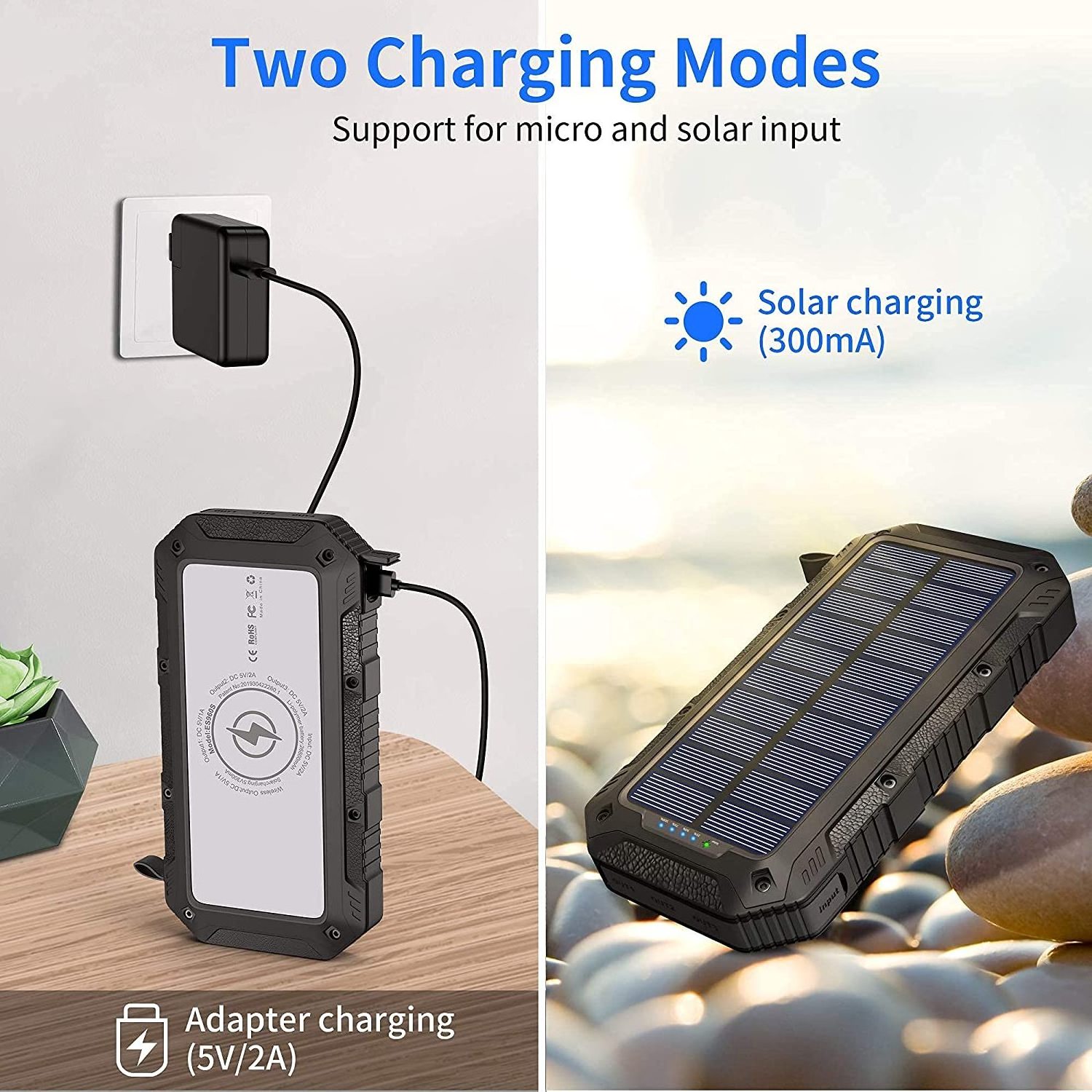 High Capacity Wireless Solar Power Bank 12V 20000mAh Waterproof Fast Charger