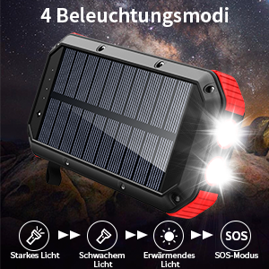 OEM USB Powrr Bank Powerbank Waterproof Outdoor Light Battery External Portable Charging LED Light 30000mAh Solar Power Bank