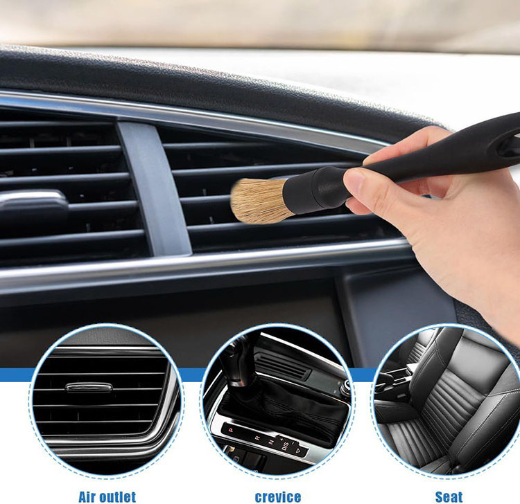 3pcs black Car Detailing Brush Set with 1 Air Vent Brush, Auto Detail Brush Kit for Cleaning Interior Exterior