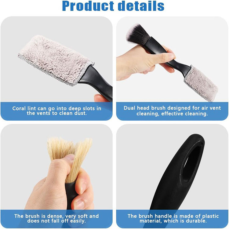 3pcs black Car Detailing Brush Set with 1 Air Vent Brush, Auto Detail Brush Kit for Cleaning Interior Exterior