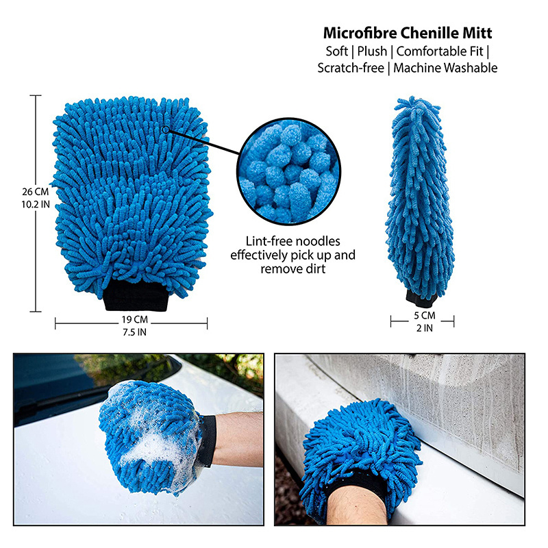 Premium Microfiber Car Wash Kit 8pcs Car Detailing Brush Chenille Mitt Microfiber Towels