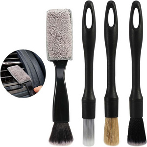 3pcs black Car Detailing Brush Set with 1 Air Vent Brush, Auto Detail Brush Kit for Cleaning Interior Exterior