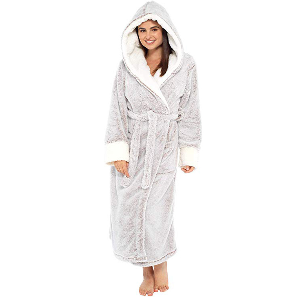 2021 New Winter Warm Plush Fur Fluffy Spa Bath Robe With Belt For Women