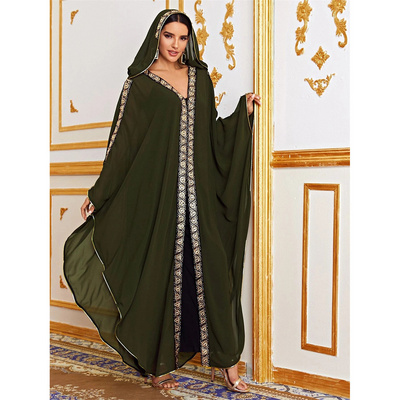 Luxury Dubai Islamic Clothing Loose Chiffon Muslim Maxi Party Dress Abaya For Women