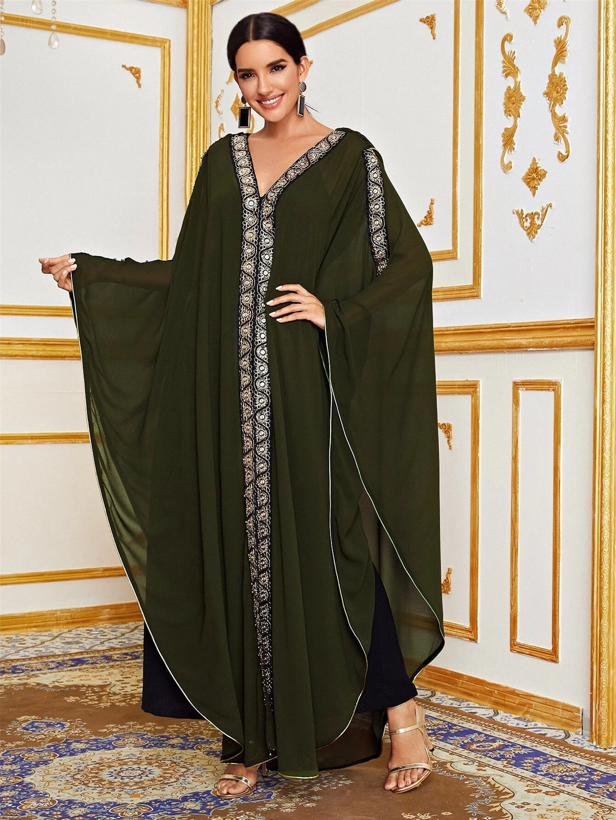 Luxury Dubai Islamic Clothing Loose Chiffon Muslim Maxi Party Dress Abaya For Women