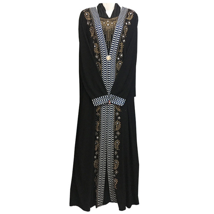 Wholesale Women Islamic Clothing Beaded Muslim Maxi Dress Abaya With Headscarf