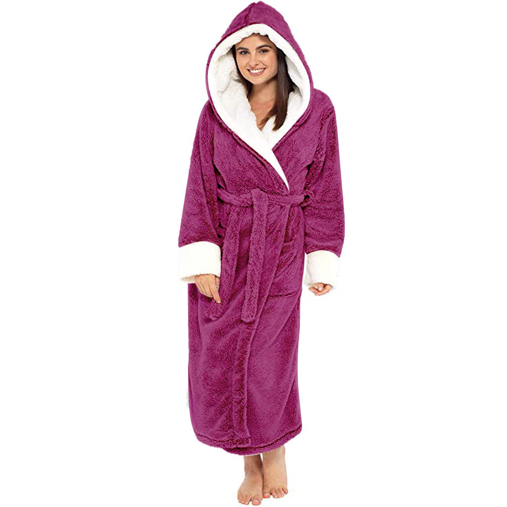 2021 New Winter Warm Plush Fur Fluffy Spa Bath Robe With Belt For Women