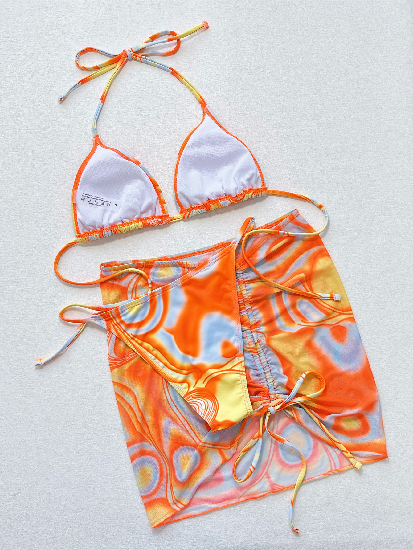 2024 New Arrival Sexy Printed Mesh Bikini 3 Piece Women Swimwear Set