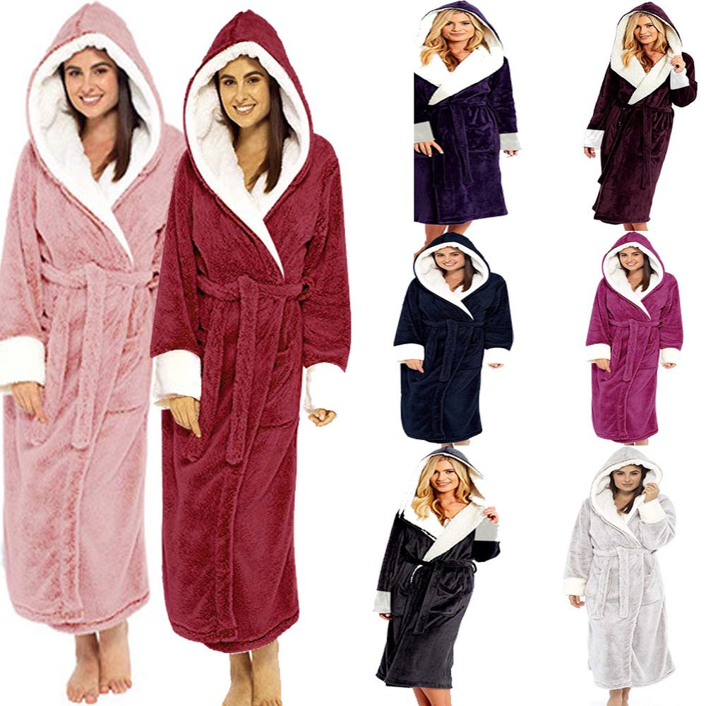 2021 New Winter Warm Plush Fur Fluffy Spa Bath Robe With Belt For Women